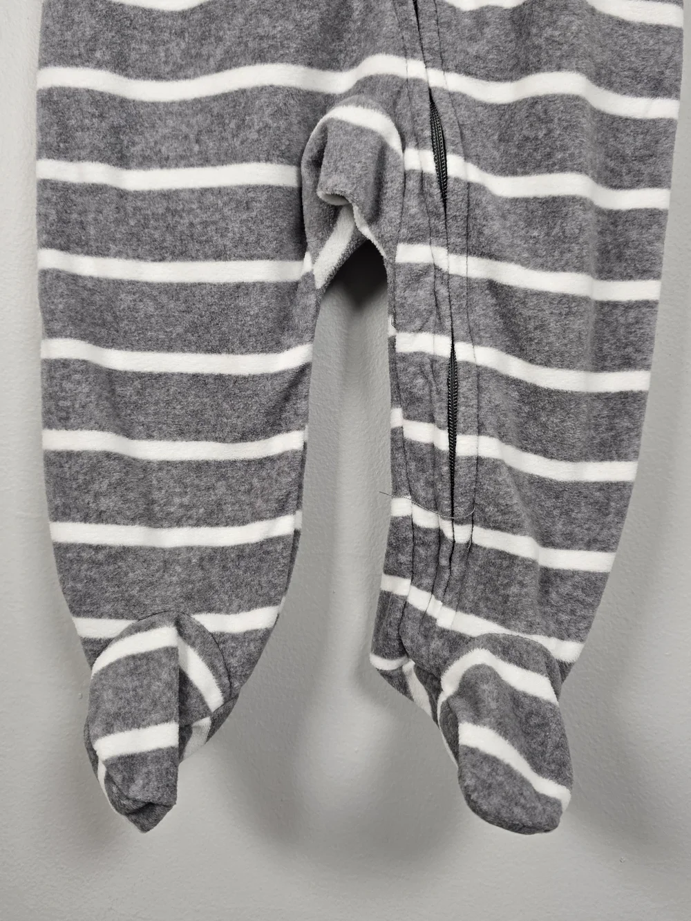 Carter's Fleece Gray & White Striped Penguin Footed One-Piece